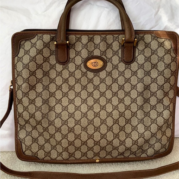 Gucci Tan and Brown Monogram Briefcase - Picture 1 of 7